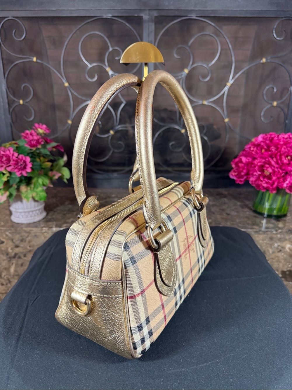 Gold Plaid Small Satchel Crossbody Bag - Picture 2 of 7